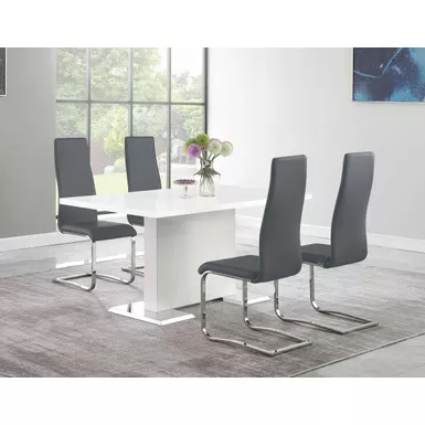 Anges 5-piece Dining Set White High Gloss and Grey