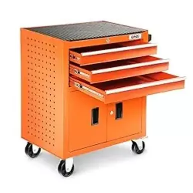 image of DNA MOTORING 3-Drawers Rubber Top Utility Rolling Tool Chest Cabinet with Wheels, Heavy Duty Industrial Service Cart Keyed Locking System, for Garage Warehouse Workshop, Orange, TOOLS-00405 with sku:b0ctqfhrv2-amazon