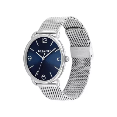 image of Coach - Men's Elliot Silver-Tone Stainless Steel Mesh Watch Navy Dial with sku:14602652-powersales