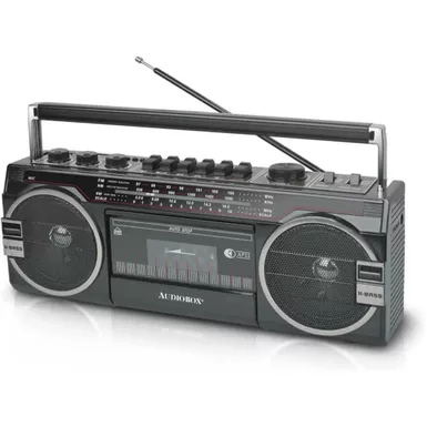 image of Audiobox Retrobox Cassette Player and Bluetooth Speaker - Black with sku:rxc25btblk-electronicexpress