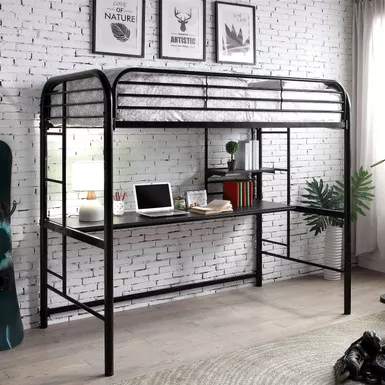 image of Transitional Metal Twin over Workstation Bunk Bed in Black with sku:idf-bk938bk-foa