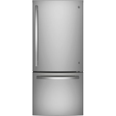 image of GE ENERGY STAR 21 Cu. Ft. Fingerprint Resistant Stainless Steel Bottom Freezer Refrigerator with sku:gde21eykfss-abt