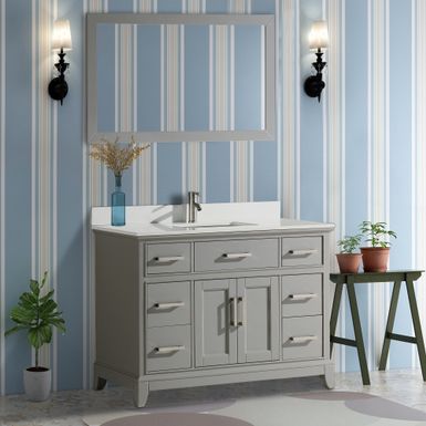 image of Vanity Art 48" Single Sink Bathroom Vanity Set with Engineered Marble Top and Free Mirror - Grey with sku:ebrtqs0nlcd-wec6k0vqkastd8mu7mbs-overstock