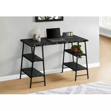 Computer Desk/ Home Office/ Laptop/ Storage Shelves/ 48"L/ Work/ Metal/ Laminate/ Black Marble Look/ Contemporary/ Modern