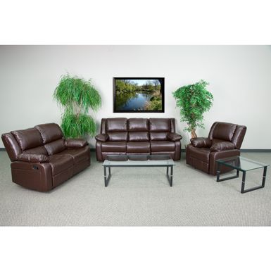 image of Harmony Leather Living Room Sofa Set - Brown with sku:l-m78ybktsbbacmcpjs_yqstd8mu7mbs-fla-ovr