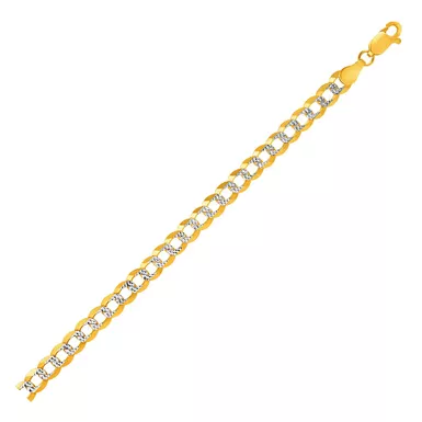 5.7mm 14k Two Tone Gold Pave Curb Bracelet (8.5 Inch)