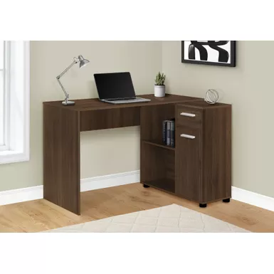 Computer Desk/ Home Office/ Corner/ Storage Drawers/ 46"L/ L Shape/ Work/ Laptop/ Laminate/ Walnut/ Contemporary/ Modern