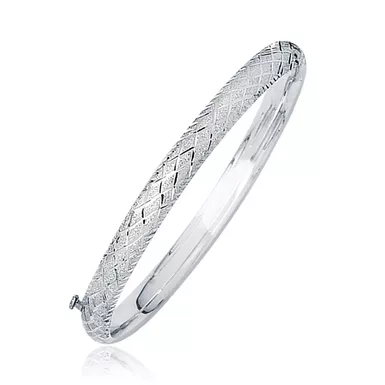 14k White Gold Weave Diamond Cut Dome Children's Bangle (5.5 Inch)