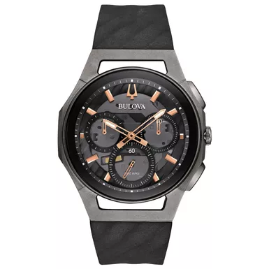 image of Bulova - Mens Curv Chronograph Black Rubber Strap Watch Black Dial with sku:98a162-powersales