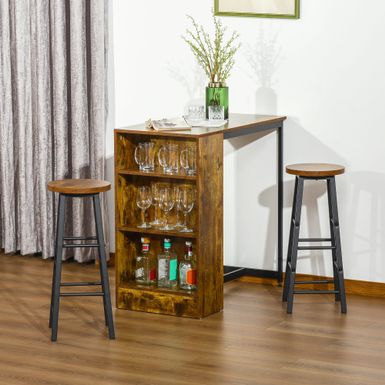 image of HOMCOM 3 Piece Industrial Style Bar Table Set, Pub Dining Table Set Height Table and 2 Stools, Rustic Brown - Rustic Brown with sku:ctv-ioba9xiolwfm8kzzrqstd8mu7mbs-overstock