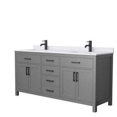 Beckett 72-inch Double Vanity with Cultured Marble Top - Green, Nickel Trim, White Cultured Marble Top