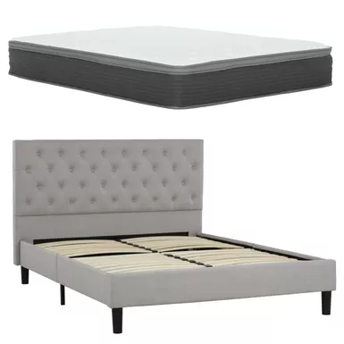 image of Ellie Queen Tufted Platform Bed with 12 in. Pocket Spring Mattress with sku:65387-primo