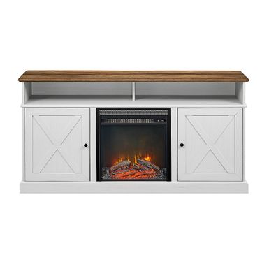 image of Walker Edison - Farmhouse Tall Barndoor Soundbar Storage Fireplace TV Stand for Most TVs up to 65" - Brown White with sku:bb21754407-6453410-bestbuy-walkeredison