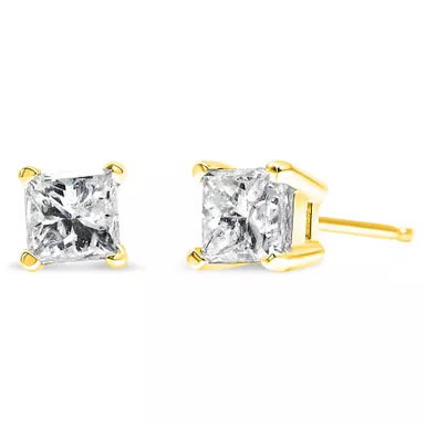 image of AGS Certified 14k Yellow Gold 3/8 cttw 4-Prong Set Princess-Cut Solitaire Diamond Push Back Stud Earrings (M-N Color, SI2-I1 Clarity) with sku:018297yags-luxcom