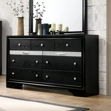 image of Contemporary Black 56-inch Wide 9-Drawer Solid Wood Dresser with sku:idf-7552bk-d-foa