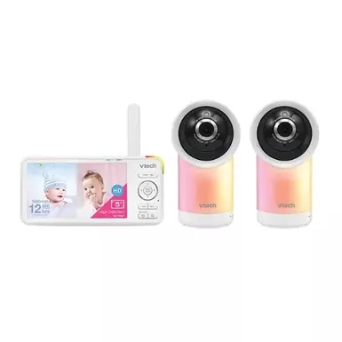 image of VTech - 2 Camera 1080p Smart WiFi Remote Access 360 Degree Pan & Tilt Video Baby Monitor with 5” Display, Night Light - white with sku:bb22066218-bestbuy
