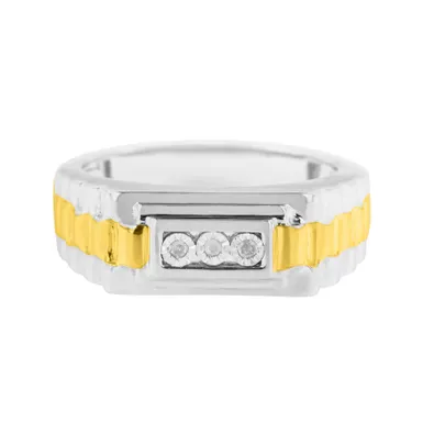 image of 10K Yellow Gold Plated .925 Sterling Silver Diamond Accent Miracle-Set 3 Stone Ridged Band Gentlemen's Fashion Ring (I-J Color, I2-I3 Clarity) - Choice of Size with sku:018780r120-luxcom