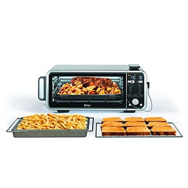 image of Ninja SP351 Foodi Smart 13-in-1 Dual Heat Air Fry Countertop Oven, Dehydrate, Reheat, Smart Thermometer, 1800-watts, Silver with sku:b08r12qzs1-nin-amz