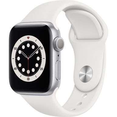 image of Apple Watch Series 6 GPS, 40mm Silver Aluminum Case with White Sport Band, Regular with sku:acmg283lla-adorama