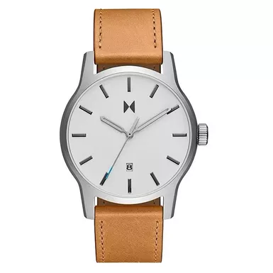 MVMT - Mens Classic II Camel Tan Leather Strap Watch White Dial