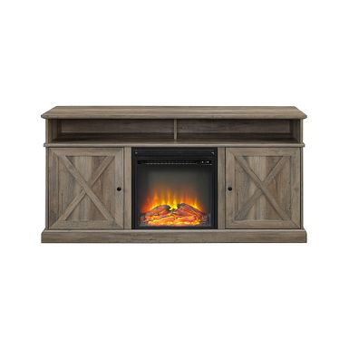 image of Walker Edison - Farmhouse Tall Barndoor Soundbar Storage Fireplace TV Stand for Most TVs up to 65" - Grey Wash with sku:bb21716271-6453364-bestbuy-walkeredison