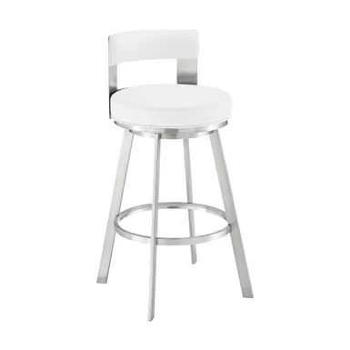 image of Lynof Swivel Counter Stool in Brushed Stainless Steel with White Faux Leather with sku:840254335486-armen