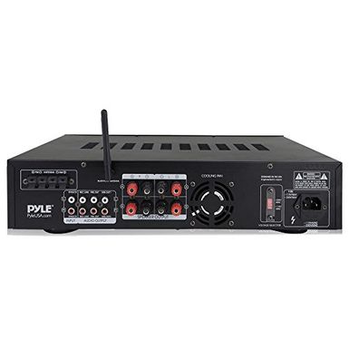 image of Pyle 4-Channel Bluetooth Home Power Amplifier - 2000 Watt Audio Stereo Receiver w/ Speaker Selector, AM FM Radio, USB/ SD Card Reader, Karaoke Microphone Input - Home Entertainment System with sku:b07j5c4h53-pyl-amz