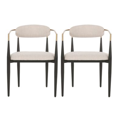 image of Elmore  Fabric Upholstered Iron Dining Chairs (Set of 2) by Christopher Knight Home - Beige/ Black/ Gold with sku:mwcvn-6udhnxnmdb3b51nwstd8mu7mbs-chr-ovr