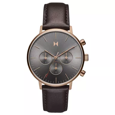 image of MVMT - Mens Legacy Traveler Dual Time Grizzly Brown Leather Strap Watch Gray Dial with sku:28000281-d-powersales