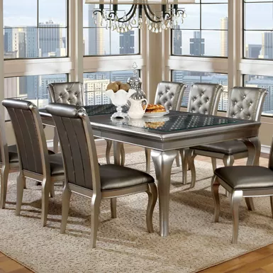 image of Transitional Wood Extendable Dining Table in Gold Champagne with sku:idf-3219t-foa