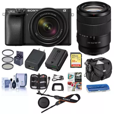 image of Sony Alpha a6400 Mirrorless Camera with 18-135mm f/3.5-5.6 OSS Lens - Bundle With Camera Case, 32GB SDHC Card, 55mm Filter Kit, Cleaning Kit, Card Reader, Memory Wallet, PC Software Pack with sku:isoa6400k2a-adorama
