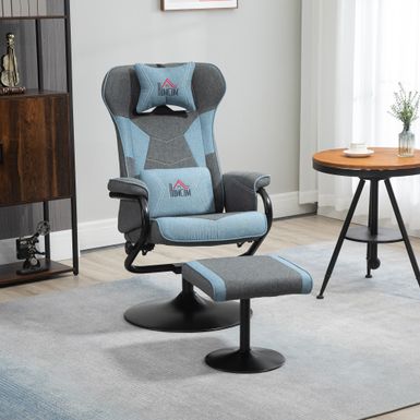 image of HOMCOM Upholstered Swivel Recliner with Ottoman, Video Gaming Chair - Blue with sku:s9_eoq2ulhzaskaqjjnzfastd8mu7mbs-aos-ovr