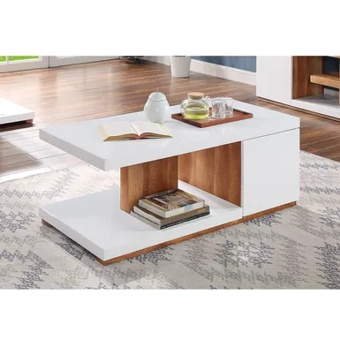 Contemporary 47-inch 1-Shelf Coffee Table in White/Natural Tone