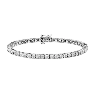 .925 Sterling Silver 1.0 Cttw Miracle-Set Round-Cut Diamond Faceted Bezel Tennis Bracelet (I-J Color, I3 Clarity) - Choice of Metal Color and Length