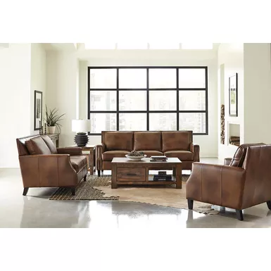 Leaton Upholstered Recessed Arm Chair Brown Sugar