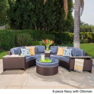 image of Madras Tortuga Outdoor Wicker Sectional Set with Ottoman by Christopher Knight Home - 8-piece Navy with Ottoman with sku:minej32jiobtuhq5t8fuawstd8mu7mbs-chr-ov