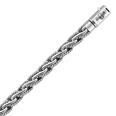 Oxidized Sterling Silver Men's Chain Bracelet in a Cable Motif (7.5 Inch)