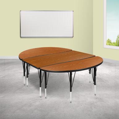 image of 3 Piece 76" Oval Wave Collaborative Grey Kids Adjustable Activity Table Set - Oak with sku:a8q2bxhok5bv-egxodjwwqstd8mu7mbs-overstock
