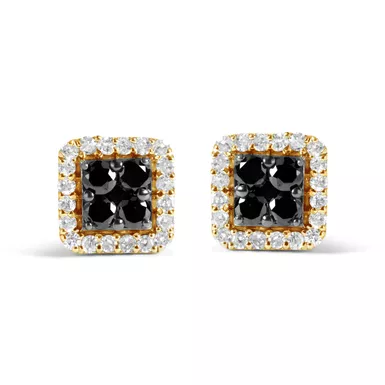 image of Men's 10K Yellow Gold 5/8 Cttw White and Black Treated Diamond Composite with Halo Stud Earring (Black / I-J, I2-I3 Clarity) with sku:71-6181ybk-luxcom