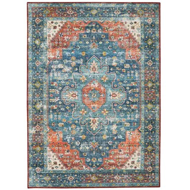 Wania Teal And Rust 3X5 Washable Area Rug