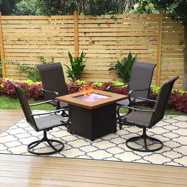 image of PHI VILLA 5-Piece Gas Fire Pit Table Outdoor Dining Set Rattan Swivel Chairs & Wood-look Square Gas Fire Pit Table - Black with sku:8txzqw-dk7haxuqodoxthastd8mu7mbs--ovr