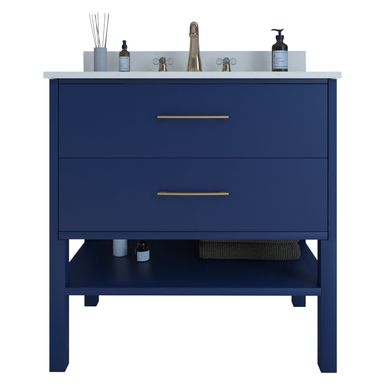 image of Layton 36" Modern Blue Vanity with Shelf, Quartz Top - Blue with sku:gtwl0rbavm15d8r06e6dpqstd8mu7mbs-overstock