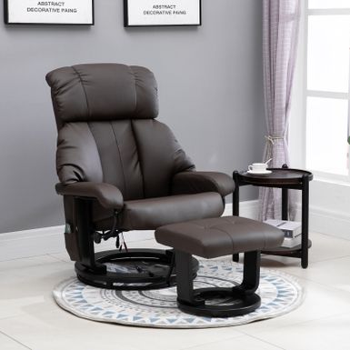 image of HOMCOM Recliner with Ottoman Footrest, Recliner Chair with Vibration Massage, Faux Leather and Swivel Wood Base for Living Room - Brown with sku:lydysrrjlx_ioltdpmvupastd8mu7mbs-overstock