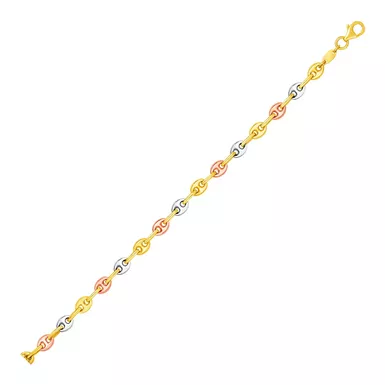 14k Tri Color Gold Mariner Link Bracelet (7.25 Inch)