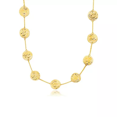 14k Yellow Gold Textured Disc Long Layering Necklace (38 Inch)