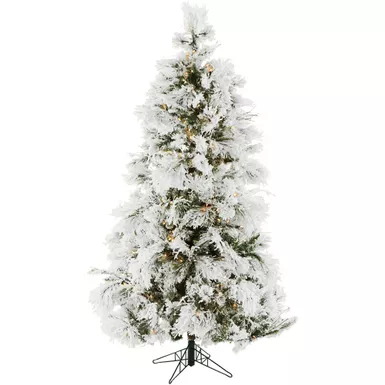 Fraser Hill Farm 12.0' Snowy Flocked Pine Tree, Clear LED Lights