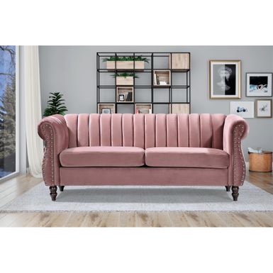 Rent to own US Pride Charlot Velvet Chesterfield Rolled Arm 2-Piece ...