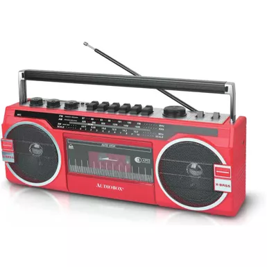 image of Audiobox Retrobox Cassette Player and Bluetooth Speaker - Red with sku:rxc25btred-electronicexpress