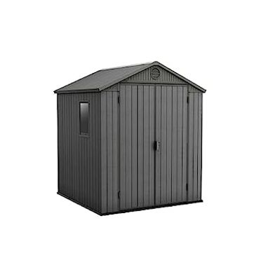 image of Keter Darwin 6 x 6 Foot Spacious Heavy Duty Outdoor Storage Shed for Organizing Garden Accessories and Tools with Double Doors and High Ceiling, Gray with sku:b0bz6cnpdz-amazon