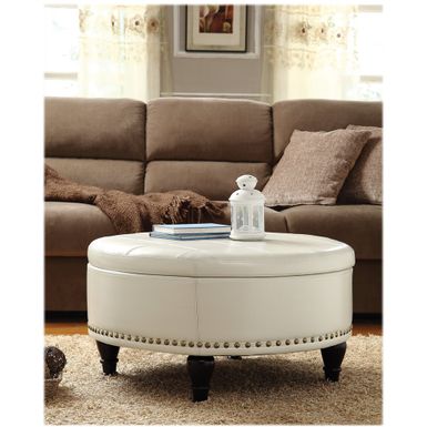 Alt View Zoom 12. OSP Home Furnishings - Augusta Mid-Century Bonded Leather Ottoman With Inner Storage - Cream